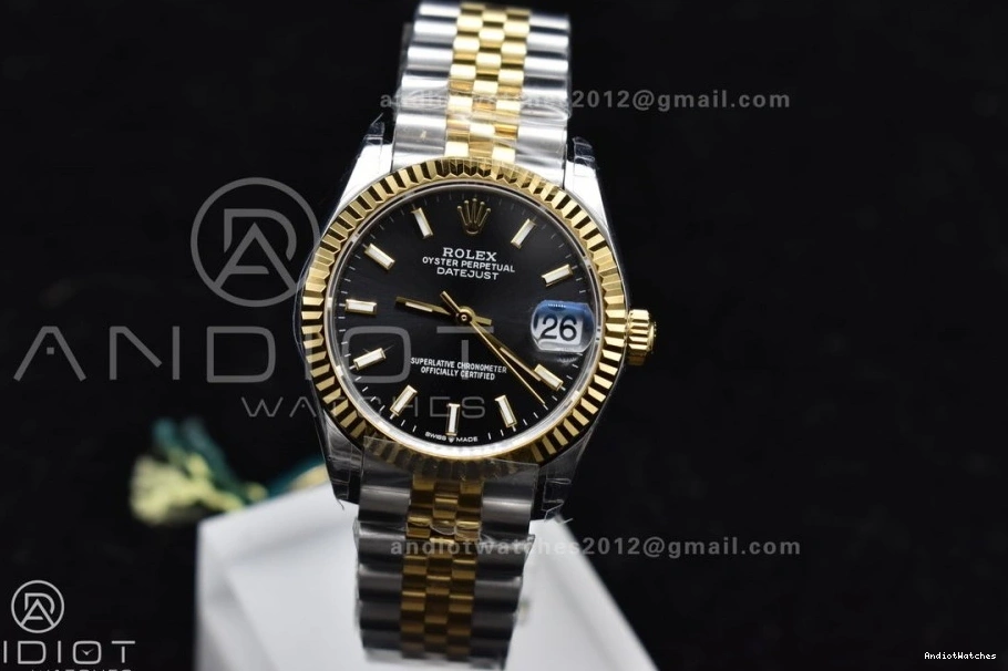 GSF on 278273 Steel DateJust 316L Stick Black Ladies Dial Markers Soft 31 Bracelet 561 YG President 1123